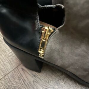 Zara Trafaluc  Elegant Black and Gray Ankle Boots with Gold Accent